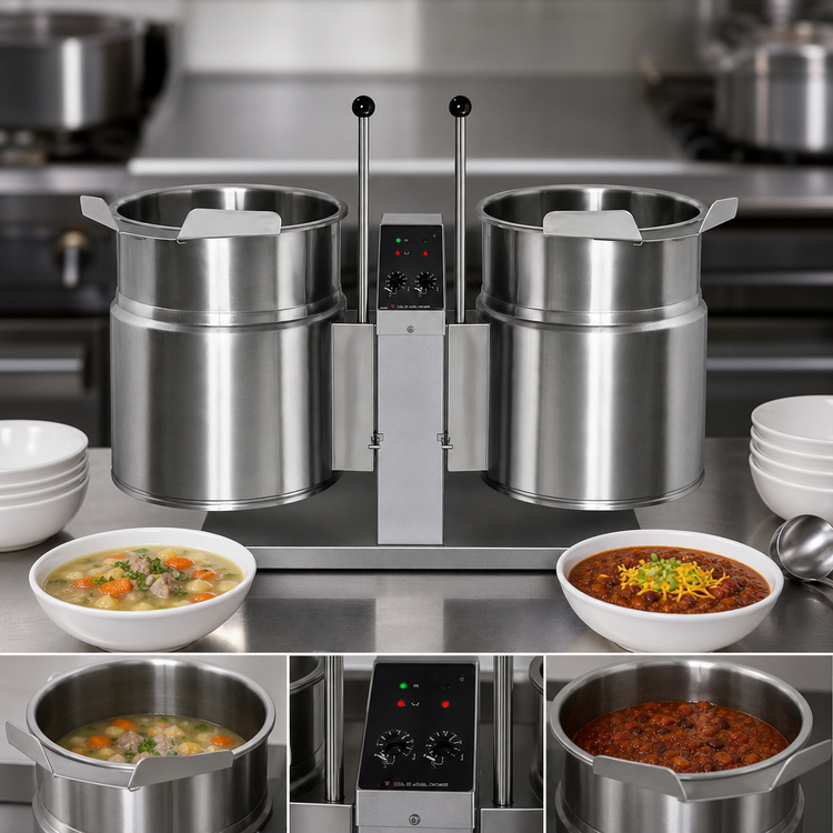 Product image #3 for Cleveland Range Countertop Electric Twin Tilting Kettle, 3 Gallons Each, Self-Contained