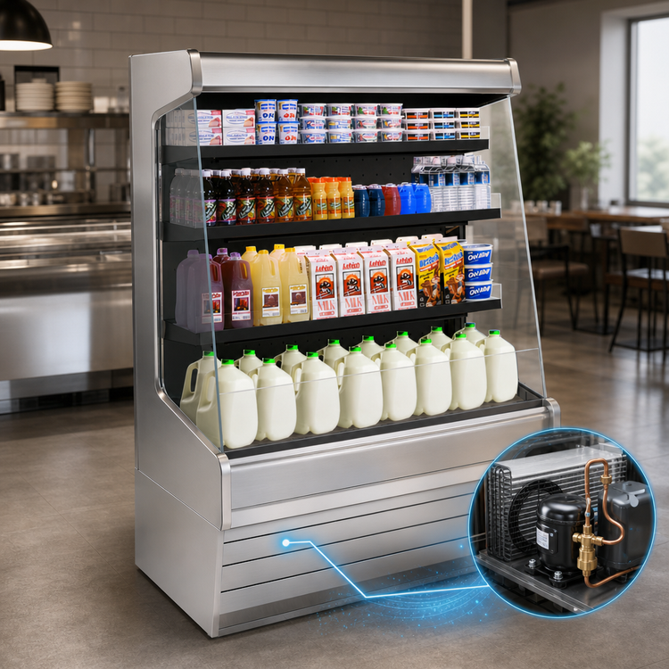 Product image #3 for Howard-McCray 30E Series 51-Inch Self-Contained Multi-Purpose Open Merchandiser with Sliding Rear Doors, Stainless Steel