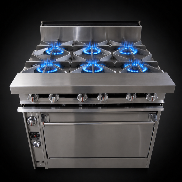Product image #3 for Titan JTRH-6-36 36-Inch Heavy Duty Gas Range with 6 Open Burners and Standard Oven
