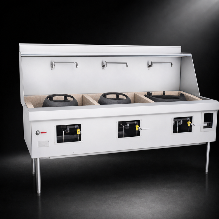 Product image #3 for MasterRange 86-Inch 3-Section Gas Wok Range with Cast Iron Brick-Lined Chambers and Swing Faucets