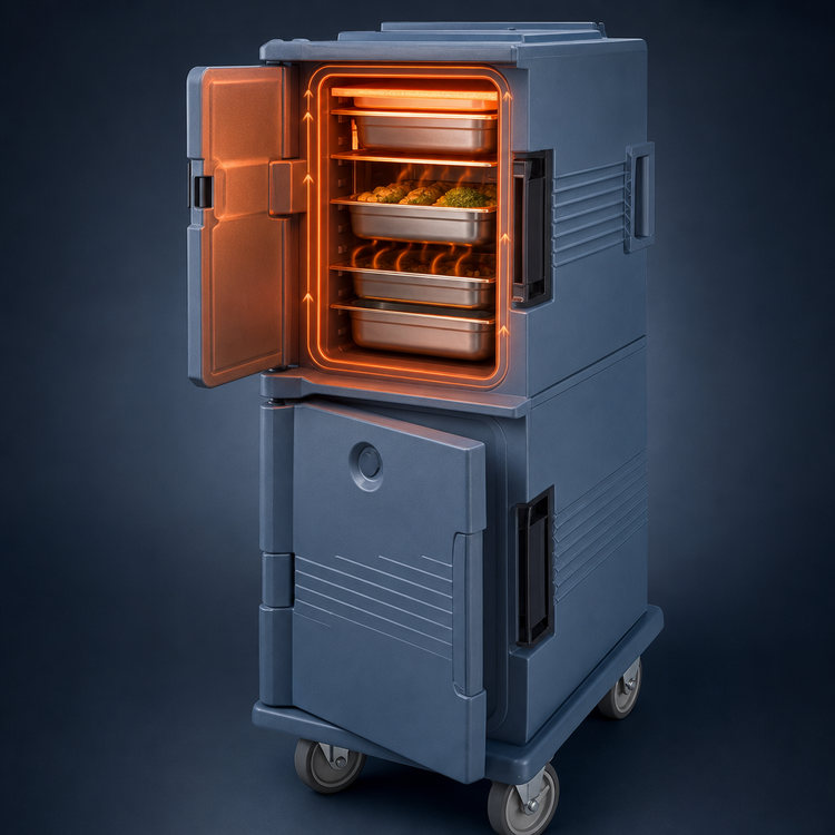 Product image #4 for Cambro Ultra Camcart® H-Series Front-Loading Heated Food Pan Carrier, Heated Top Door Only, 2-Compartment, 110V, Slate Blue