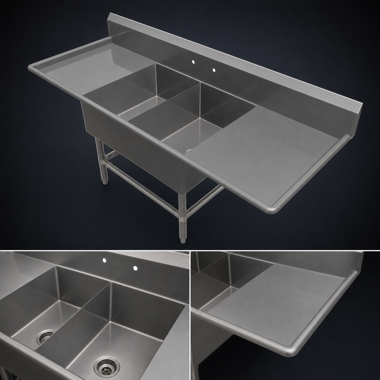 Product image #3 for John Boos Pro-Bowl 2-Compartment Bakery Sink with Dual Drainboards, 103-1/4-Inch