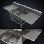 Thumbnail image #3 for John Boos Pro-Bowl 2PB2028-2D30 2-Compartment Bakery Sink with Left & Right Drainboards, 20 x 28 x 12-Inch Bowls, 16-Gauge Stainless Steel