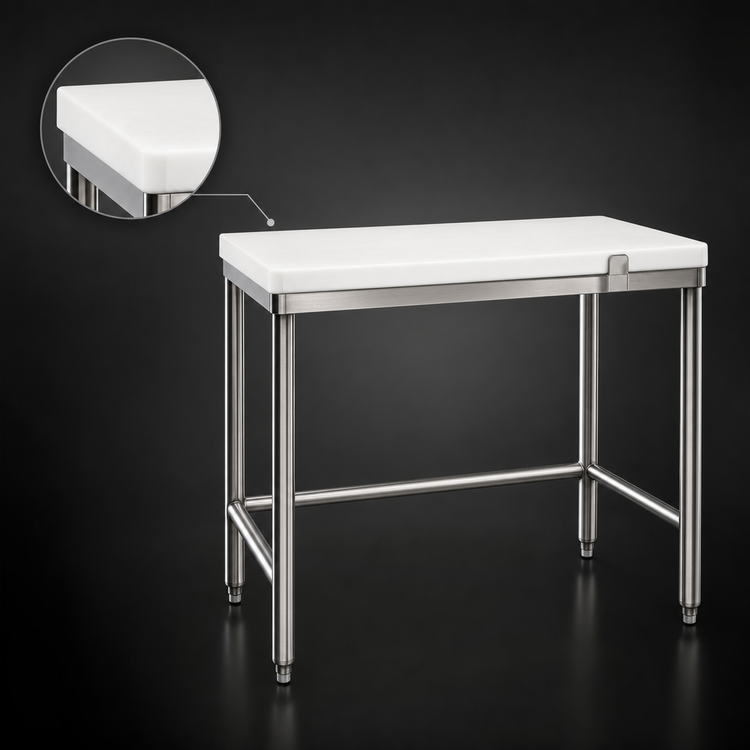 Product image #3 for Eagle Group 30 x 24 Inch White Poly Top Chopping Table with Stainless Steel Tubular Base