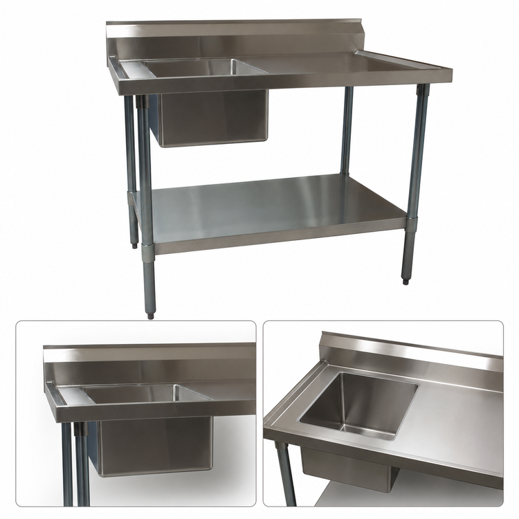 Product image #3 for BK Resources 60-Inch x 30-Inch Stainless Steel Prep Sink Work Table with Left-Side Sink and 6-Inch Backsplash