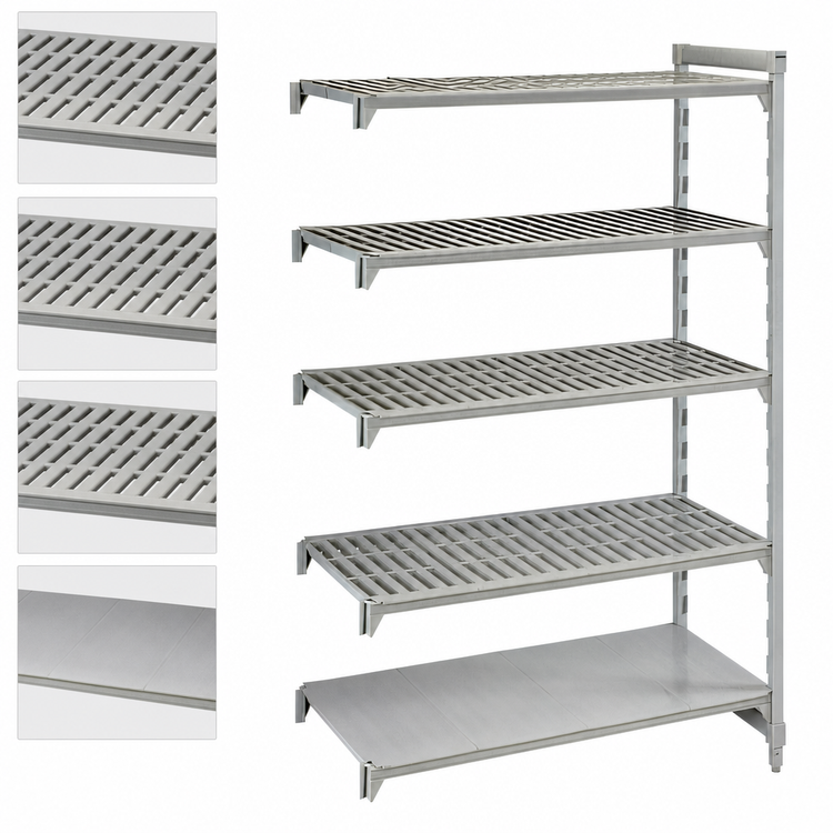Product image #4 for Cambro Camshelving Premium 5-Shelf Vented and Solid Stationary Add-On Unit, 21" x 60" x 84", Speckled Gray
