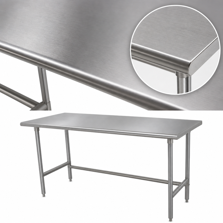 Product image #3 for Advance Tabco 144 Inch x 30 Inch 16 Gauge 304 Stainless Steel Open Base Work Table with Side and Rear Crossrails