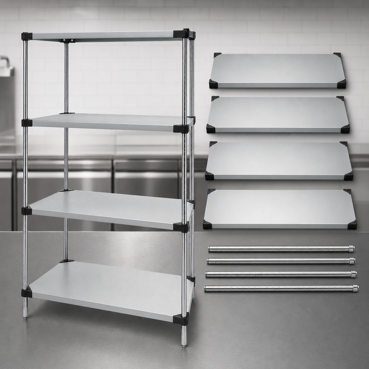 Product image #3 for Quantum 4-Shelf Solid Stainless Steel Shelving Starter Kit, 48"W x 14"D x 86"H