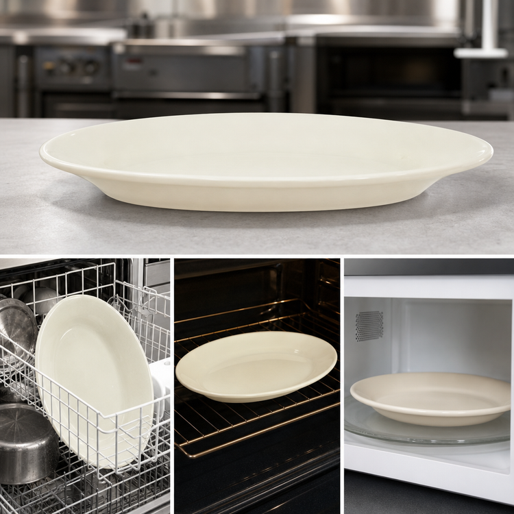 Product image #4 for Crestware Dover White Oval Ceramic Platter, 9-3/4 x 6-3/4 In., Wide Rim, Rolled Edge