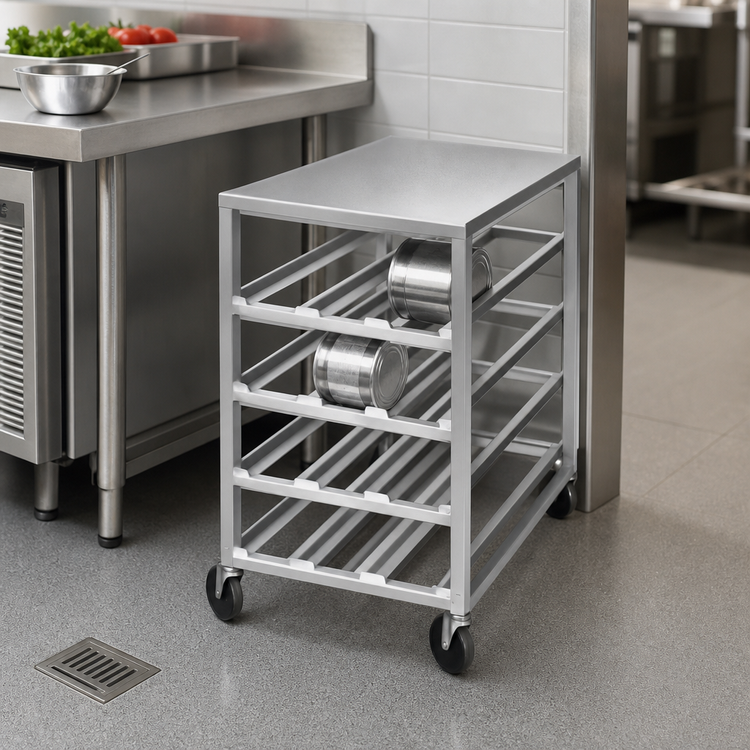 Product image #3 for Heavy-Duty Half-Size Mobile Aluminum Can Rack with Poly Top, 54 #10 Can Capacity