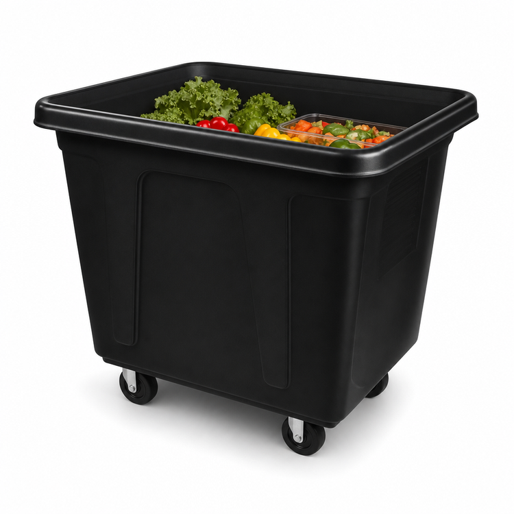 Product image #3 for Rubbermaid Commercial Open-Top Mobile Cube Truck with Metal Frame, 8 Cu. Ft., 300 Lb. Capacity, Black