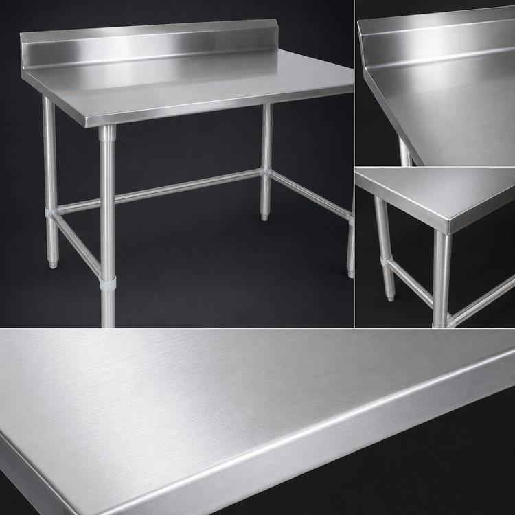 Product image #3 for John Boos Stallion 72 Inch x 30 Inch Stainless Steel Work Table with 5 Inch Backsplash and Safety Edge