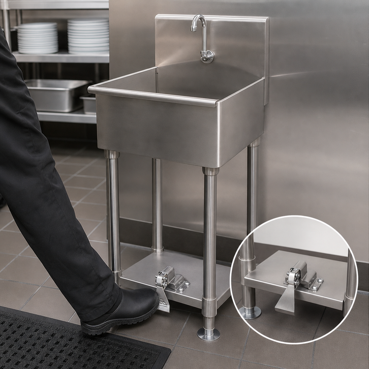 Product image #3 for Single-Station Floor-Mounted Multiwash Hand Sink with Toe-Push Valve and Gooseneck Spout