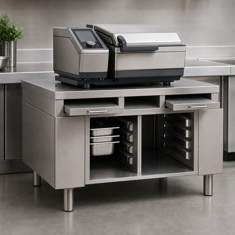 Product image #3 for RATIONAL iVario 2-XS Electric Height-Adjustable Equipment Stand with Pull-Out Shelves