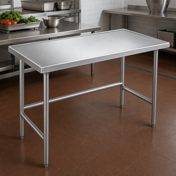 Product image #3 for Advance Tabco 60-Inch x 30-Inch 14-Gauge 304 Stainless Steel Flat Top Work Table with Countertop Non-Drip Edge and Galvanized Open Base