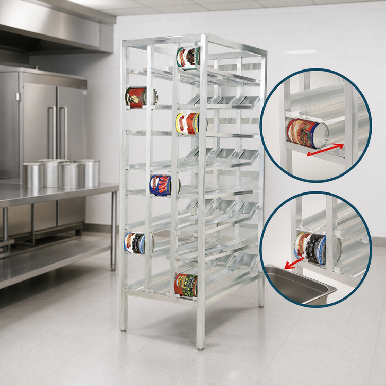 Product image #3 for Channel Manufacturing CSR-156 Heavy-Duty Aluminum First In / First Out Stationary Can Rack for 156 #10 Cans