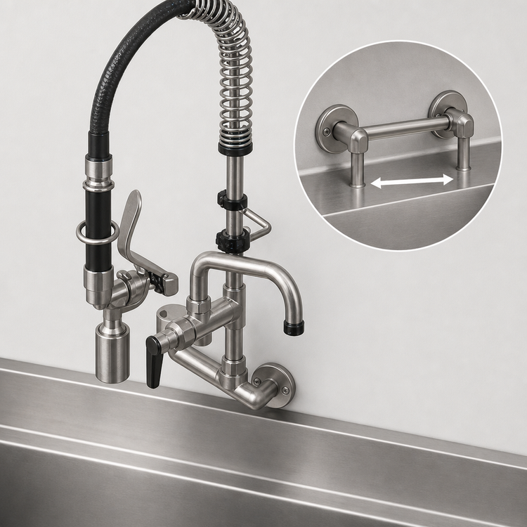 Product image #3 for Mini Pre-Rinse Wall Mount Unit with 8-Inch Swing Nozzle and 0.65 GPM Spray Valve