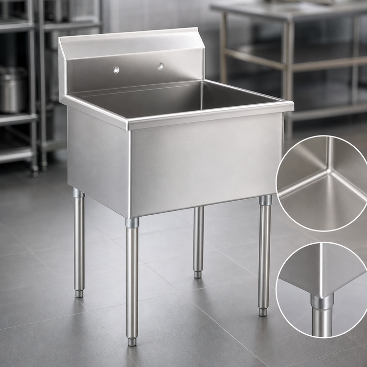 Product image #3 for Eagle Group One-Compartment Square Corner Utility Sink, 36 x 24 x 13-3/8 Inch Bowl, 16-Gauge 304 Stainless Steel, No Drainboards