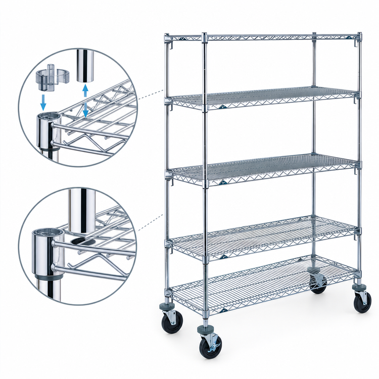 Product image #3 for Metro Super Erecta 5-Shelf Wire Shelving Stem Caster Cart, 36 x 18 x 67-7/8 Inches, Chrome