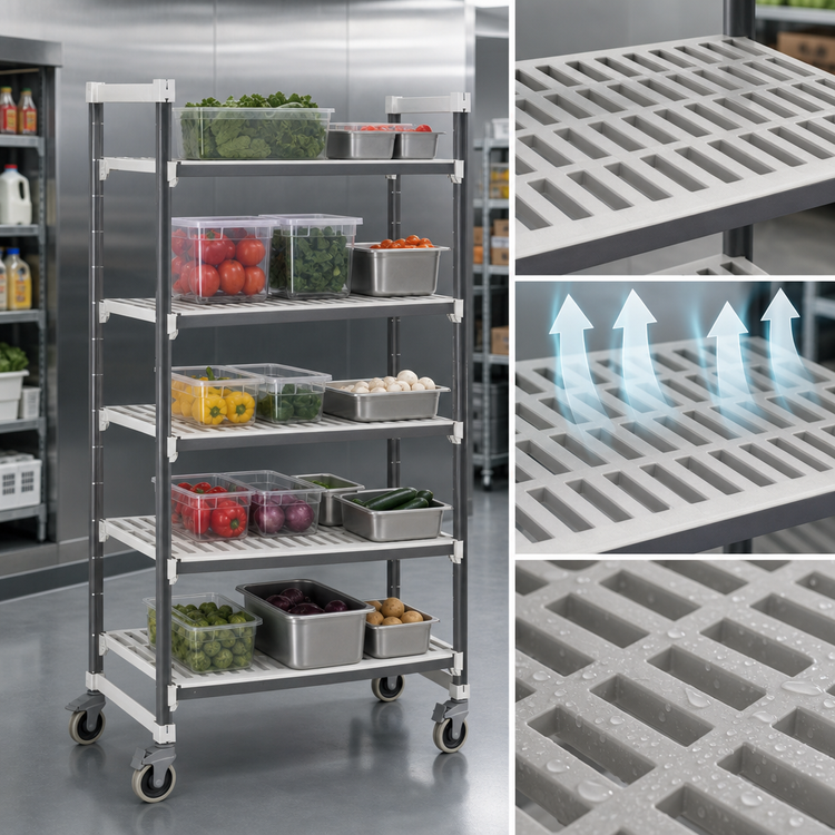 Product image #3 for Cambro Camshelving Elements XTRA 21-Inch W x 36-Inch L x 70-1/4-Inch H 5-Tier Mobile Starter Unit, Speckled Gray