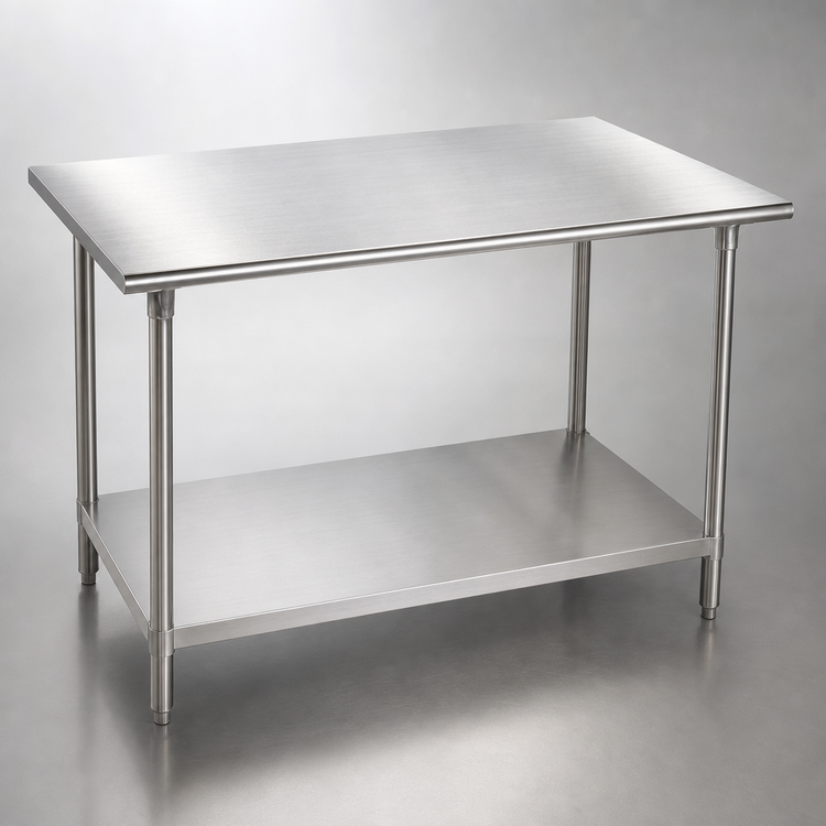Product image #3 for Advance Tabco 84" x 36" 16-Gauge 304 Stainless Steel Flat Top Work Table with Adjustable Undershelf