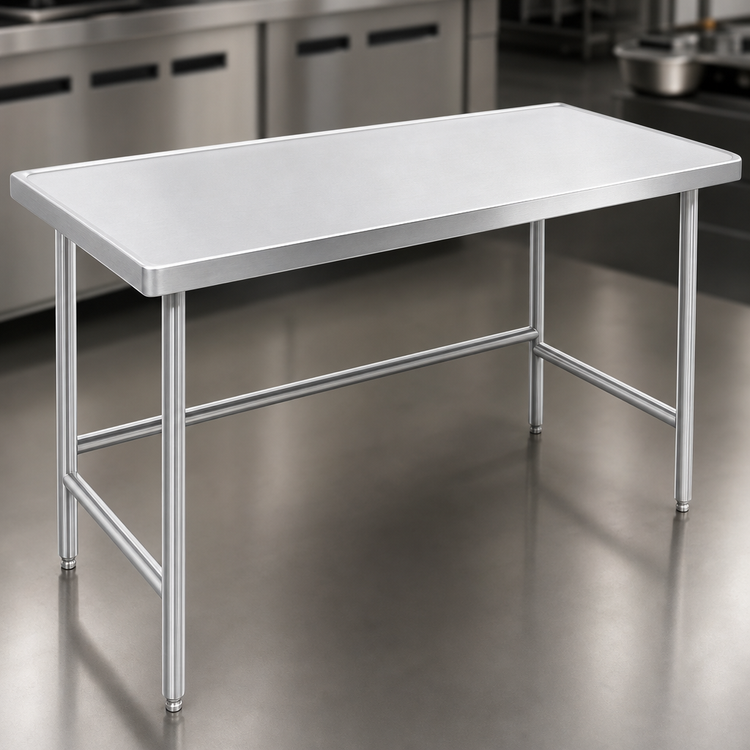 Product image #3 for Advance Tabco 72-Inch x 24-Inch 14-Gauge 304 Stainless Steel Work Table with Open Base and Countertop Edge