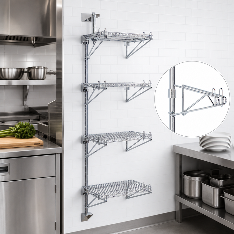 Product image #3 for Metro Super Erecta 4-Tier Mid Unit Chrome Plated Post-Type Wall Mount for 14-Inch Shelves