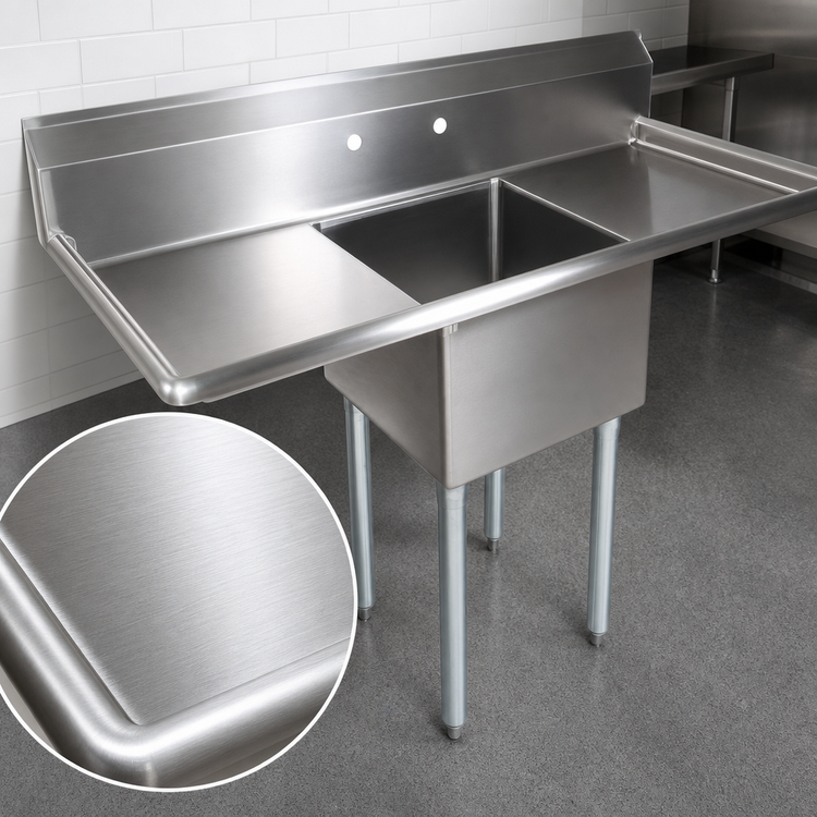 Product image #3 for John Boos E-Series Freestanding 1-Compartment Sink with Dual Drainboards, 72-Inch Wide, 14-Inch Deep Bowl