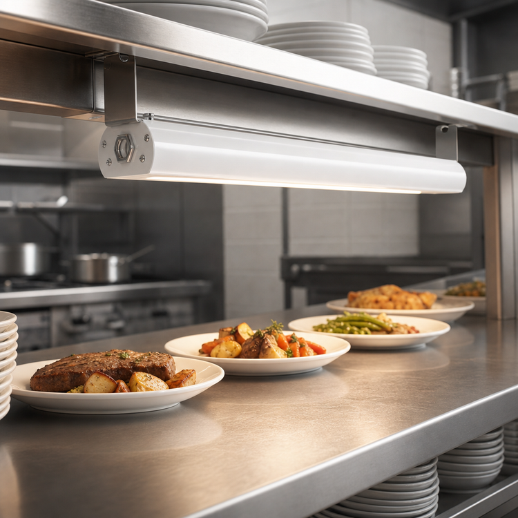 Product image #3 for Vollrath 18-Inch Low Profile Unlighted Strip Heat Lamp with Remote Infinite Switch, White Hammer Finish