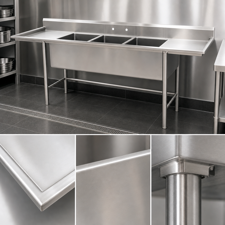 Product image #3 for Eagle Group S14 Series 115-Inch Wide Three-Compartment Sink with Left and Right Drainboards