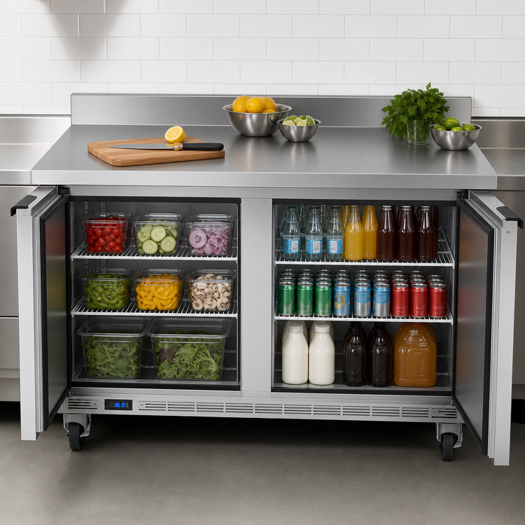Product image #3 for Beverage-Air WTR60AHC-FIP 60-Inch Two-Section Worktop Refrigerator with Solid Doors and 4-Inch Backsplash