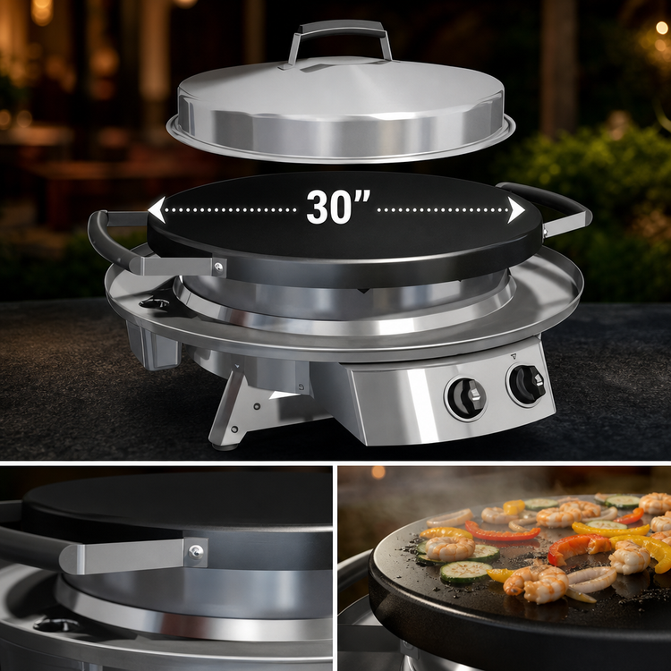 Product image #4 for Evo Professional Outdoor Propane Countertop Griddle Cooking Station with 30-Inch Round Seasoned Steel Surface
