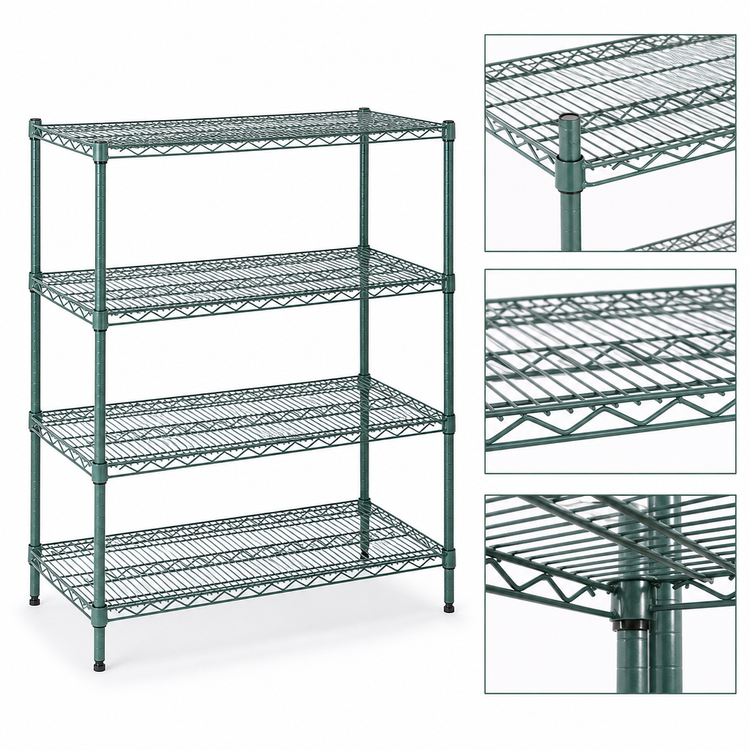 Product image #4 for Eagle Valu-Gard 4-Tier Double-Mat Wire Shelving Starter Unit, 48" W x 18" D x 63" H, Green Epoxy