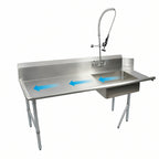 Thumbnail image #3 for BK Resources BKSDT-60-R-SS-P-G 60-Inch Straight Right-to-Left Stainless Steel Soiled Dish Table with Pre-Rinse Sink