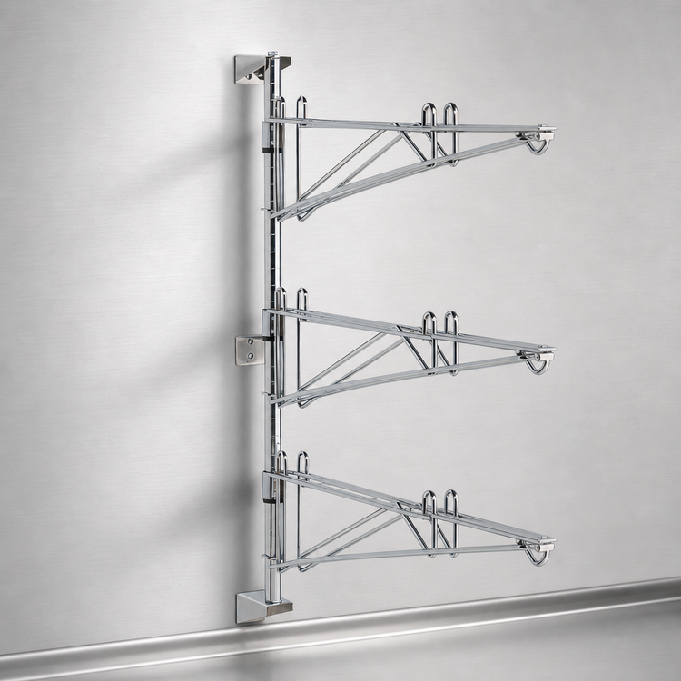 Product image #3 for Metro Super Erecta 3-Tier Mid Unit Post-Type Wall Mount for 14-Inch Shelves, Chrome Plated