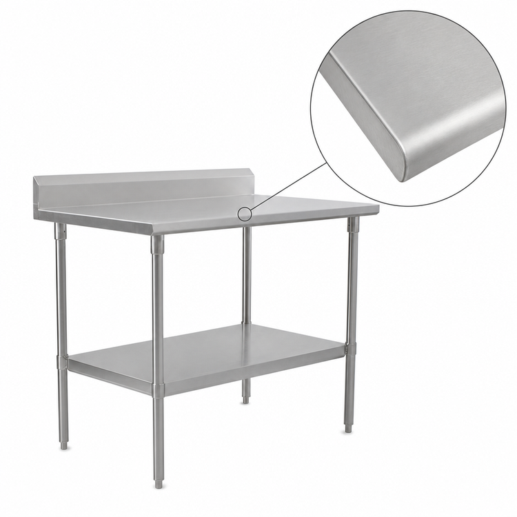 Product image #3 for John Boos Stallion 30" x 30" Stainless Steel Corner Work Table with 5" Backsplash, Undershelf, and Safety Edge