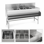 Thumbnail image #3 for Eagle Group Spec-Bar B6-3-LR-19 Three-Compartment Underbar Sink, 304 Stainless Steel, Left & Right Drainboards, 72 x 19 x 37 Inches