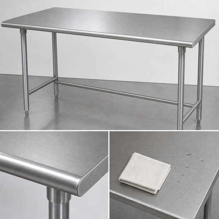Product image #3 for Advance Tabco 48 Inch x 30 Inch 16 Gauge 430 Stainless Steel Flat Top Work Table with Galvanized Open Base