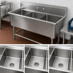 Thumbnail image #3 for John Boos Pro-Bowl 3PB3024 3-Compartment Stainless Steel Sink, 95-1/8 x 29-1/2 in., 10-Inch Backsplash, 16-Gauge