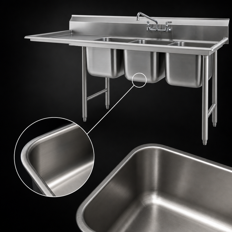 Product image #3 for Eagle Group 414 Series Three-Compartment Sink with Left 24-Inch Drainboard, 24 x 24 Bowls