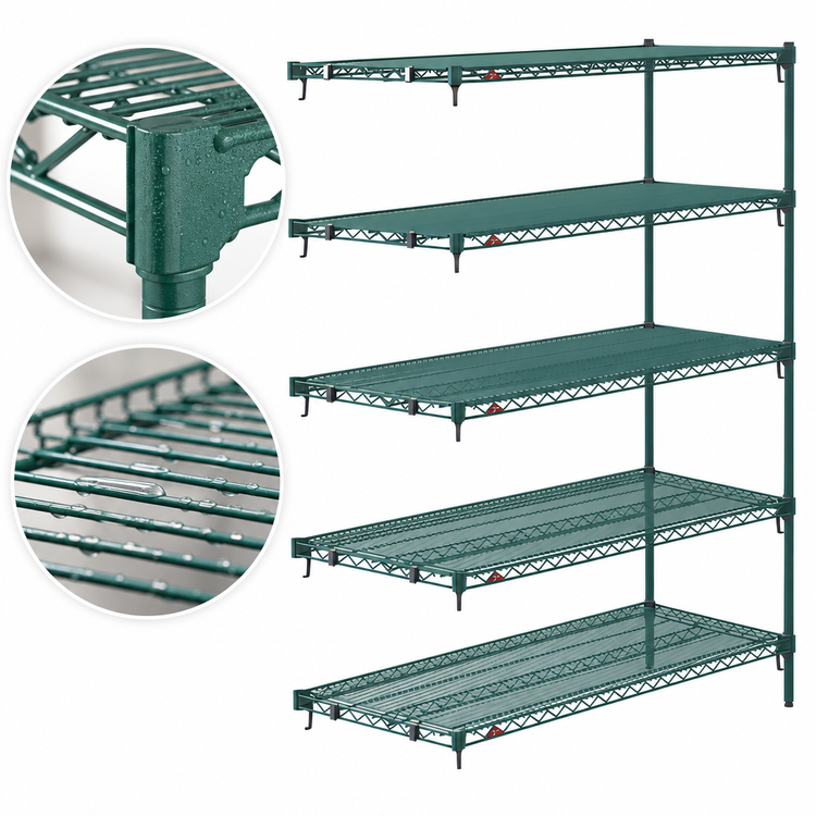 Product image #4 for Metro Super Erecta Super Adjustable Add-On Wire Shelving Unit, 36W x 21D x 74H, 5 Shelves, Metroseal 3 Green Epoxy-Coated Finish