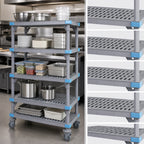 Thumbnail image #3 for Quantum Millenia QPM215474VS-5 Mobile Polymer Starter Shelving Unit, 5 Open Grid Shelves, Gray
