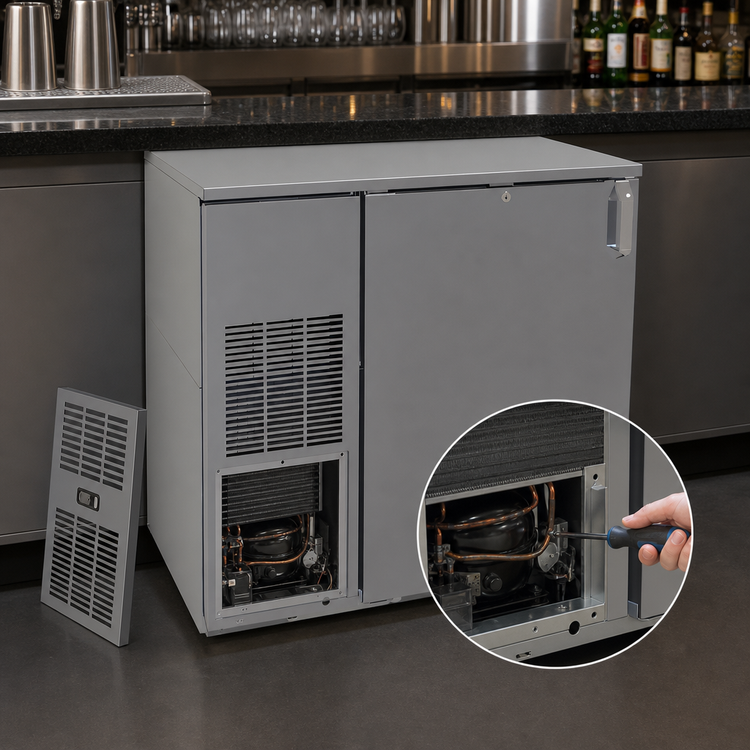 Product image #3 for Glastender 36-Inch One-Zone Front-Serviced Bar Profile Back Bar Cooler, Self-Contained, 1 Door