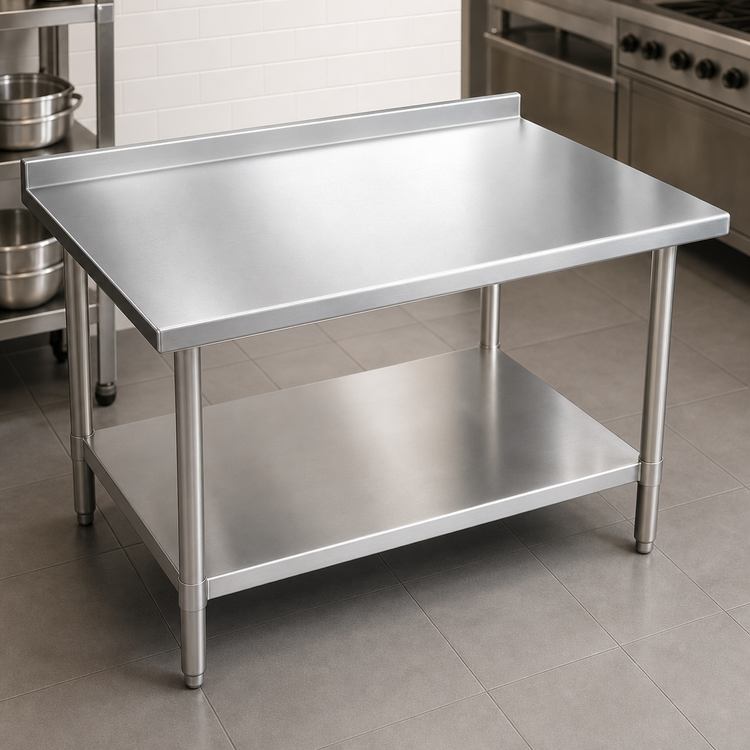 Product image #3 for John Boos Stallion 30" x 30" 16-Gauge Stainless Steel Corner Work Table with 1-1/2" Rear Up-Turn and Undershelf