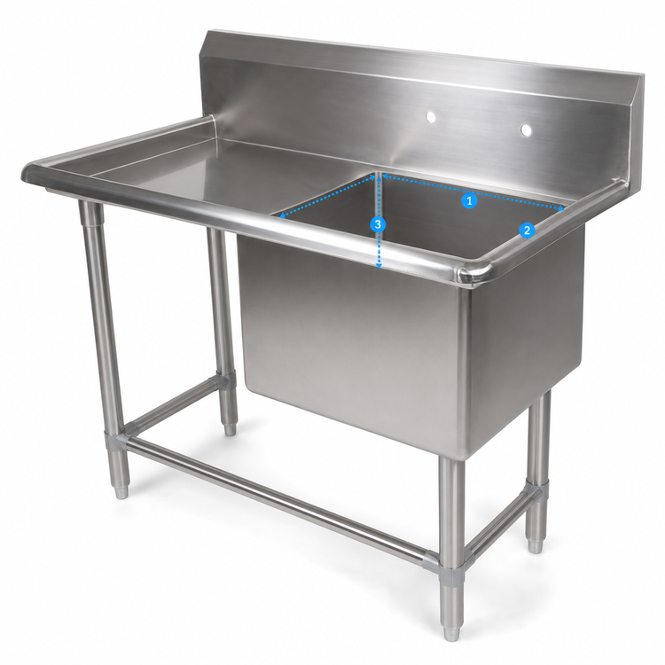 Product image #3 for John Boos Pro-Bowl 1-Compartment Sink with Left Drainboard, 58-3/16" Wide, 16-Gauge Stainless Steel