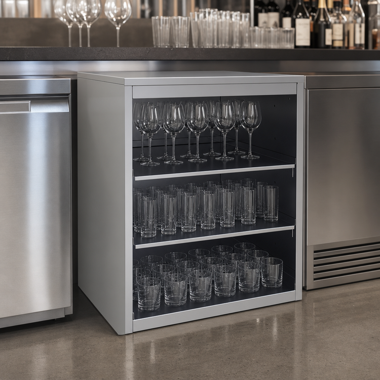 Product image #3 for Glastender Back Bar Glass Storage Cabinet, Open Front, 24-Inch Wide, Stainless Steel, 3 Adjustable Shelves