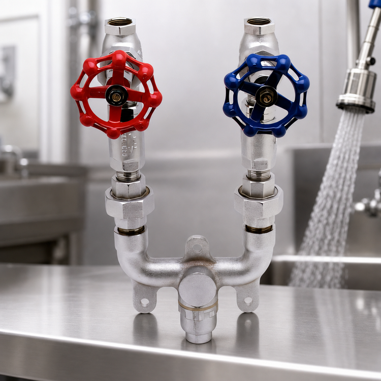 Product image #3 for T&S Brass 3/4 Inch Chrome-Plated Brass Mixing Valve Assembly for Washdown Stations