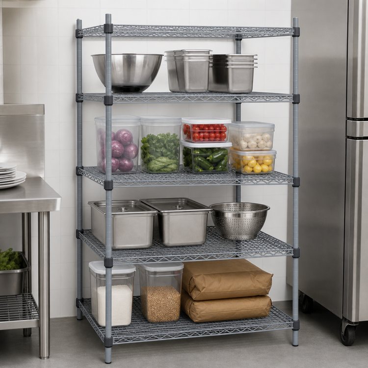 Product image #3 for Eagle Group Valu-Master Quad-Adjust 4-Tier Stationary Wire Shelving Starter Unit, 36W x 18D x 74H, Pewter Gray Epoxy