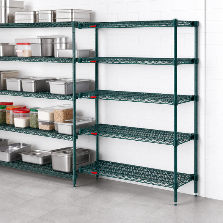 Product image #3 for Eagle Group Valu-Gard 5-Tier Add-On Wire Shelving Unit, 72"W x 18"D x 74"H, Green Epoxy