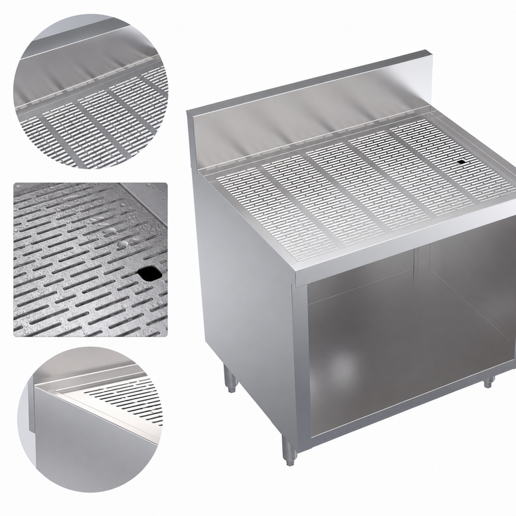 Product image #3 for Krowne Royal Series 30"W x 24"D Freestanding Stainless Steel Underbar Drainboard with Open Cabinet Base
